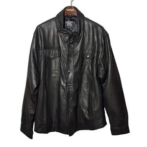 Bikers Club Jacket‎ Mens XL Black Genuine Leather Snap Front Motorcycle Lined